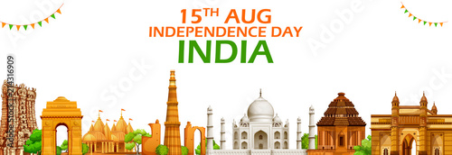 Famous Indian monument and Landmark for Happy Independence Day of India