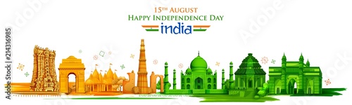 Famous Indian monument and Landmark for Happy Independence Day of India