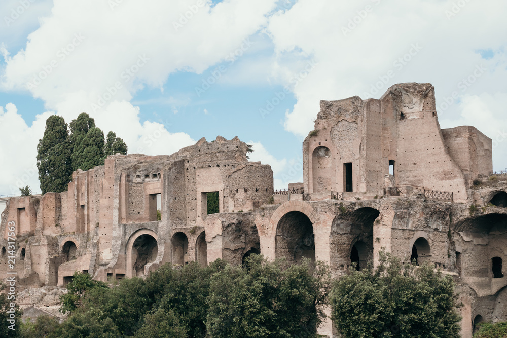 View at the details of Roman Forum in Rome, Italy.
