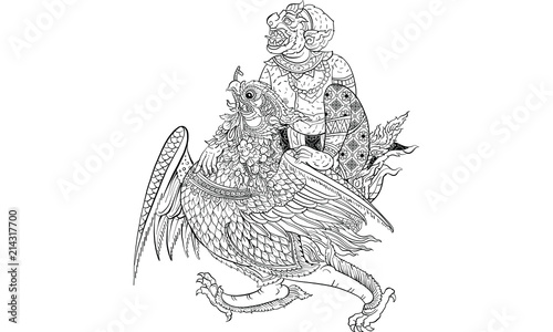 Thai traditional painting, tattoo, cracked colour painting vector