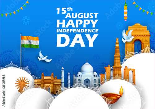 Famous Indian monument and Landmark for Happy Independence Day of India
