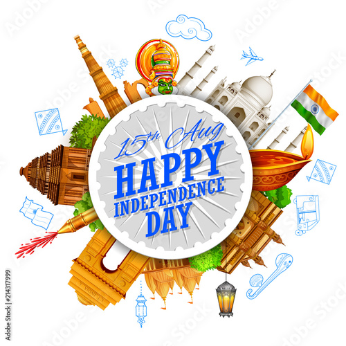 Famous Indian monument and Landmark for Happy Independence Day of India