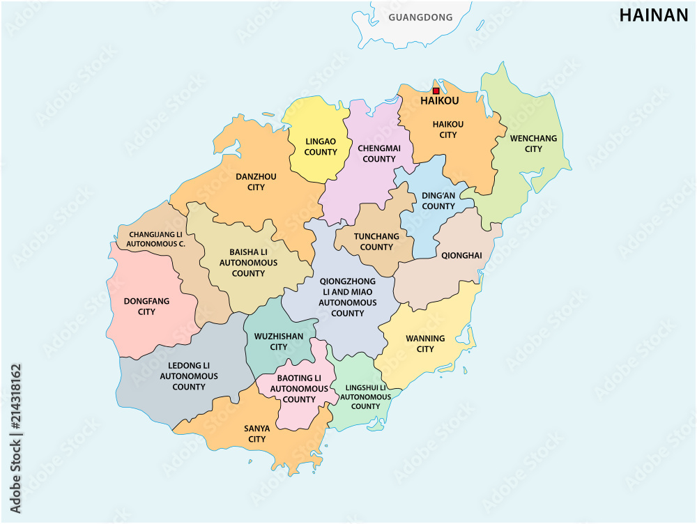 Fototapeta premium hainan administrative and political vector map, china
