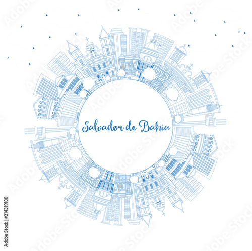 Outline Salvador de Bahia City Skyline with Blue Buildings and Copy Space.