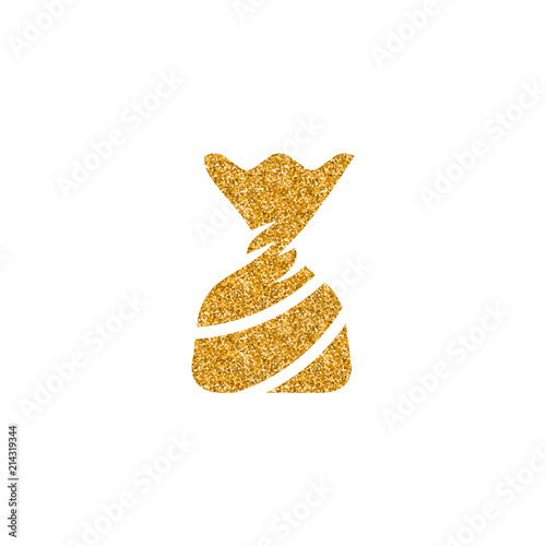 Twist candy icon in gold glitter texture. Sparkle luxury style vector illustration.