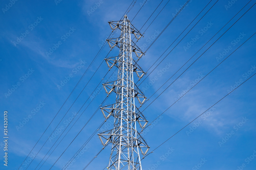 Transmission Line Tower and blue sky,Shikoku,Japan Transmission Line Tower and blue sky,Shikoku,Japan
