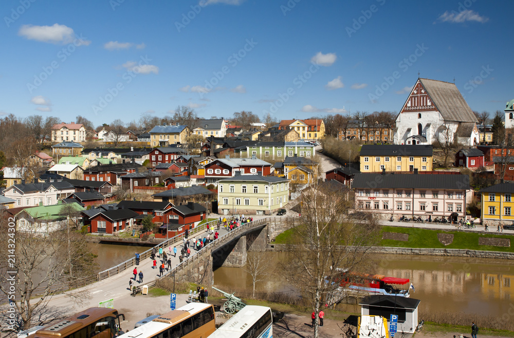 View of medieval church Porvoo cathedral and old town, Finland.