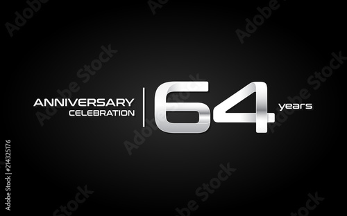 64 years anniversary celebration logo, white, isolated on white background