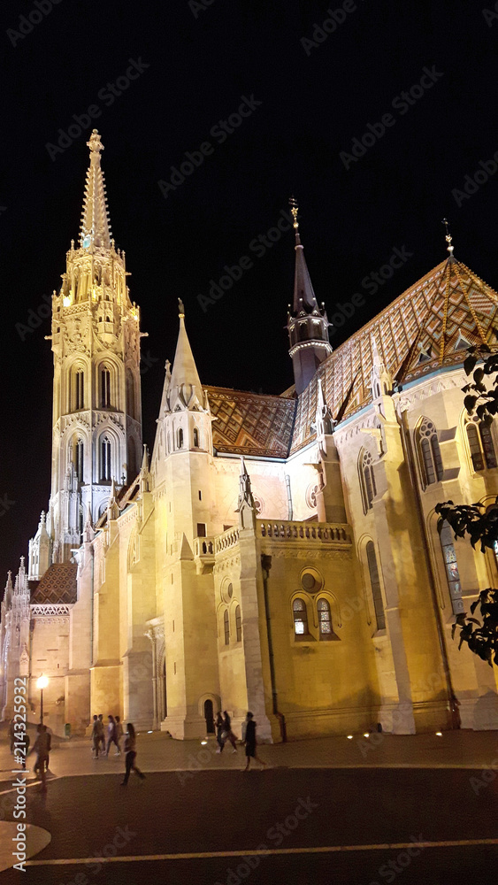 Fototapeta premium Église Notre-Dame-de-l'Assomption de Budavár de nuit, Budapest