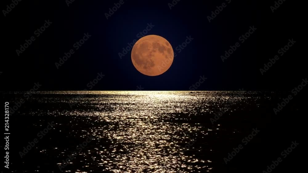 Full moon light reflect in sea water, summer romantic night at seaside