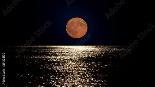 Full moon light reflect in sea water, summer romantic night at seaside