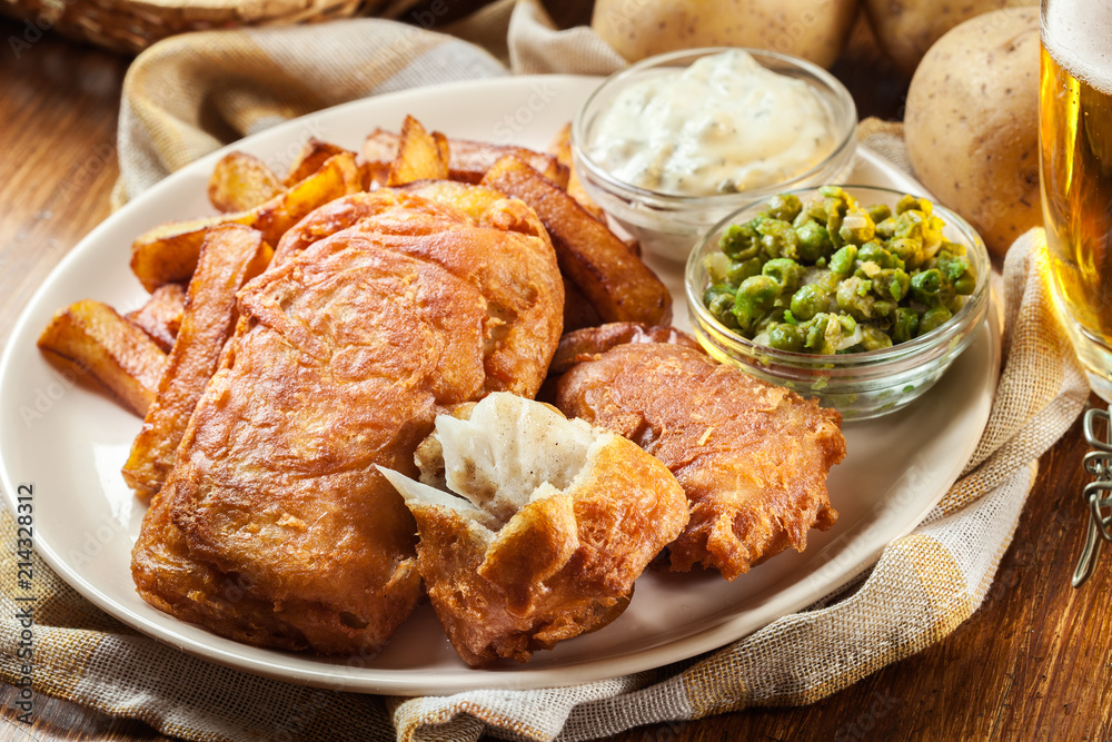 Traditional fish in beer batter and chips Traditional fish in beer batter and chips