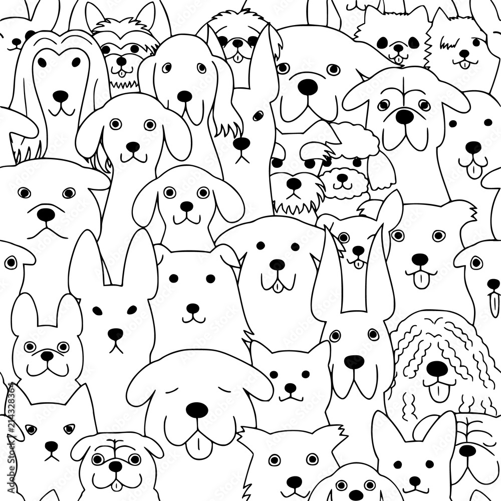 seamless doodle dogs line art background