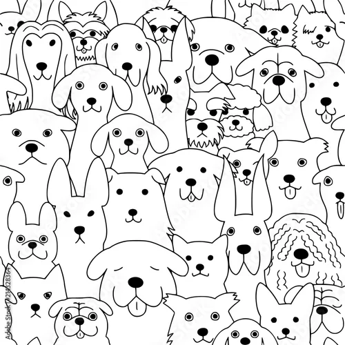 Fototapeta samoprzylepna seamless doodle dogs line art background