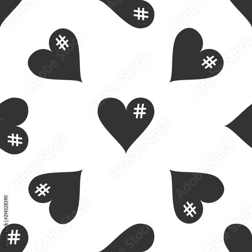 The hash love icon. Hashtag heart symbol icon seamless pattern on white background. Flat design. Vector Illustration