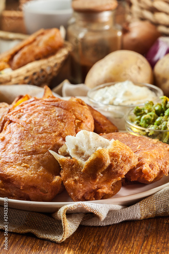 Traditional fish in beer batter and chips