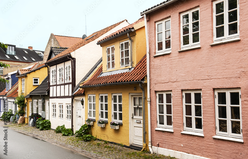 Historische Wohnhäuser in der Altstadt von Aalborg, Jütland, Dänemark