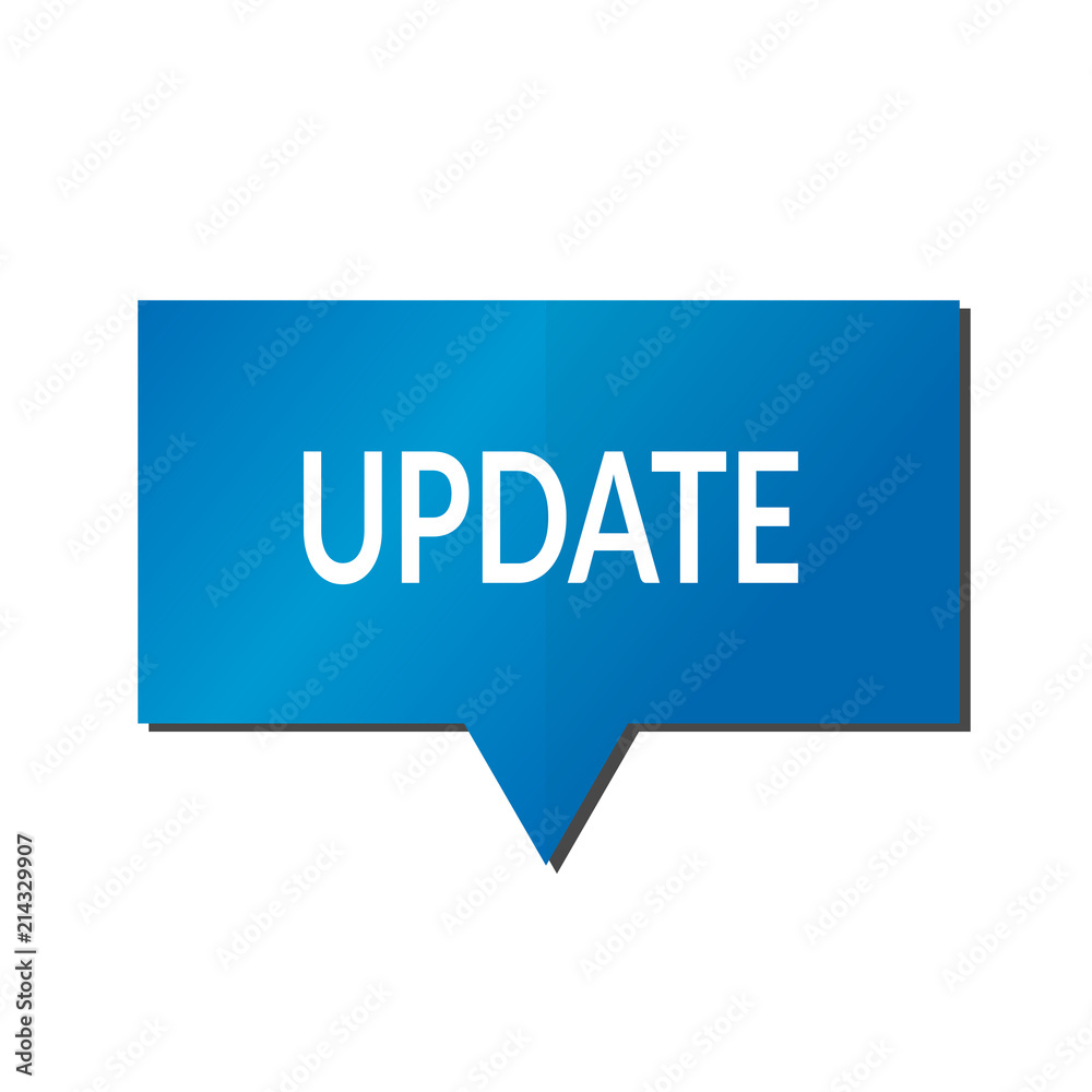 Blue update speech bubble on white background Blue update speech bubble on white background