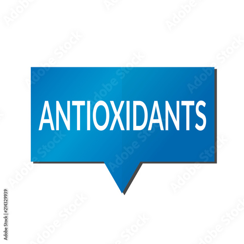 Blue antioxidants speech bubble on white background