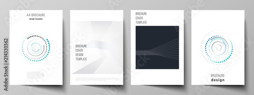 The vector illustration of the editable layout of A4 format cover mockups design templates with geometric background made from dots, circles for brochure, magazine, flyer, booklet, annual report.
