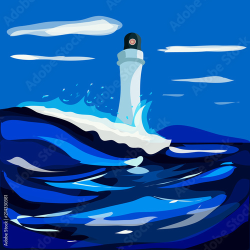 lighthouse in the sea, landscape, ocean, travel, nature, vector