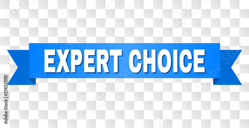 EXPERT CHOICE text on a ribbon. Designed with white title and blue stripe. Vector banner with EXPERT CHOICE tag on a transparent background.