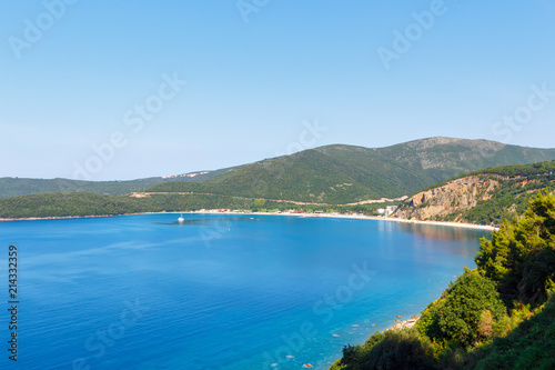 View from above on Adriatic sea coastline and Jaz beach at Montenegro, nature landscape, vacations to the summer paradise © O.Farion