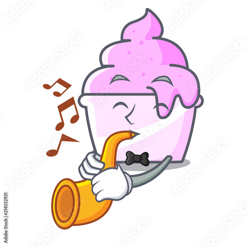 With trumpet ice cream paper cup mascot cartoon