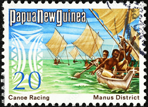 Canoe racing on stamp of Papua new Guinea