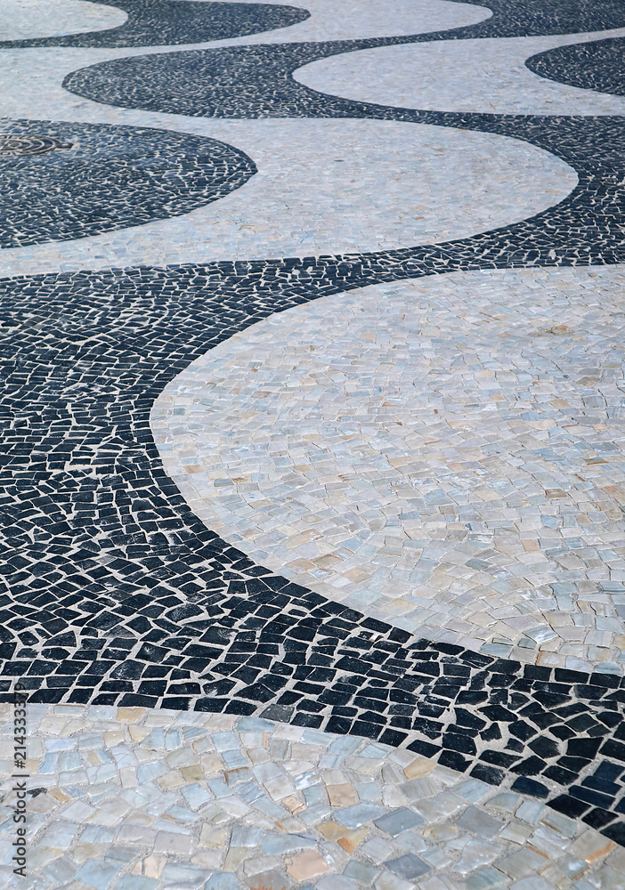 The Wave Pattern of Portuguese Pavement at Copacabana Beach in Rio de Janeiro, Brazil, South America 