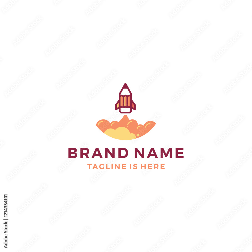 pencil rocket launch logo template vector icon illustration