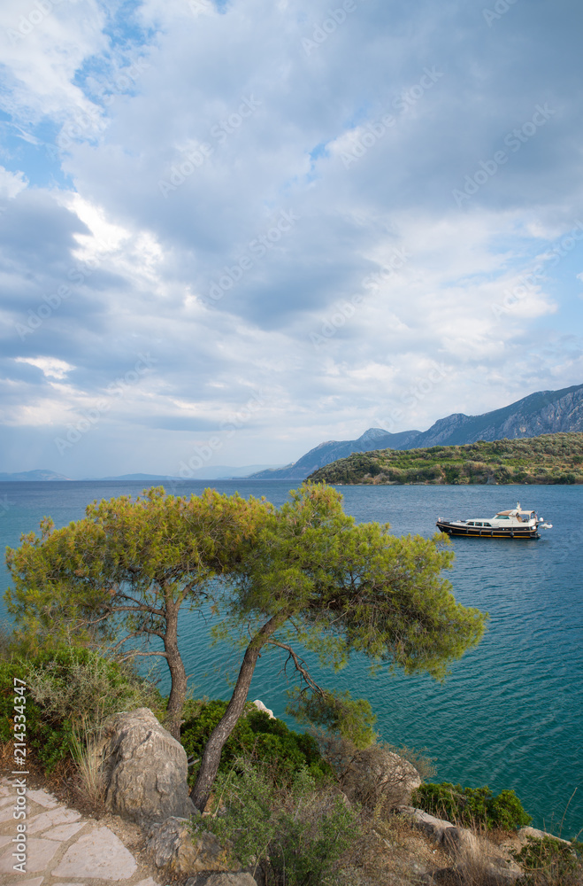 Yacht on the lake. Greece.