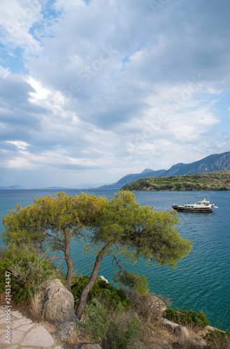 Yacht on the lake. Greece.