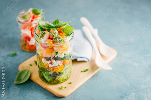 Fresh salad in jar ready to eat