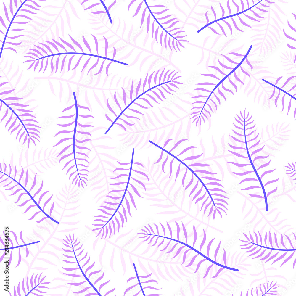 Violet coconut tropical palm leaves. Vector seamless pattern
