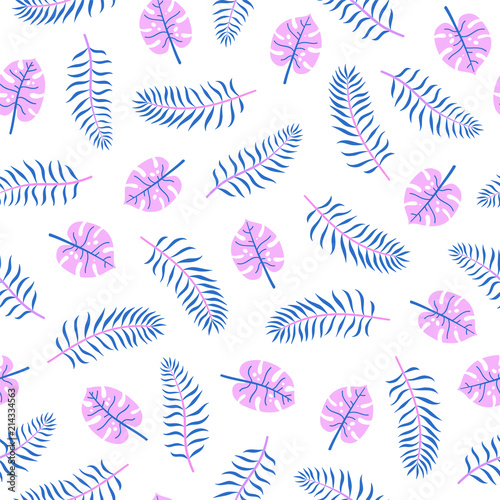 Bright palm leaves. Vector tropical seamless pattern