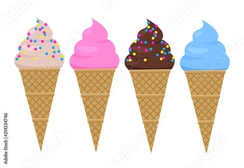 Delicious Ice Cream in Crispy Cone Waffles Set
