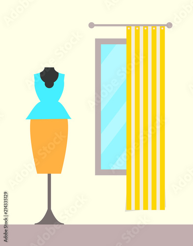 Dressing room with Striped Cover, Suit on Hanger