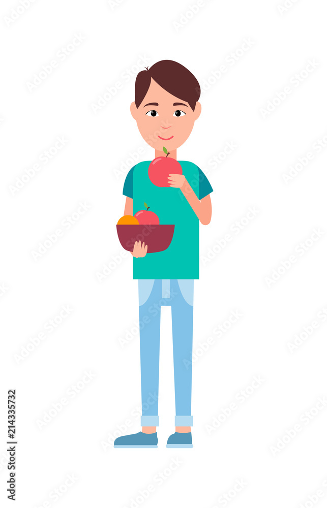 Man Eating Ripe Apples Poster Vector Illustration Man Eating Ripe Apples Poster Vector Illustration