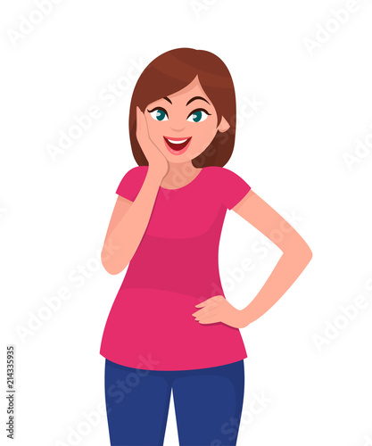 Canvastavla Amazed or surprised pretty young woman facial expression