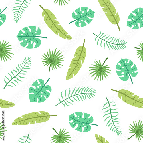 Cute tropical leaves. Vector hand drawn seamless pattern