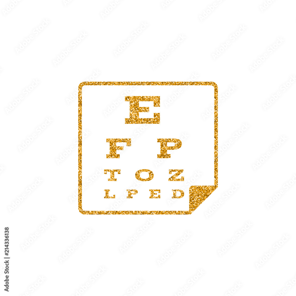 Eye test page icon in gold glitter texture. Sparkle luxury style vector illustration. Eye test page icon in gold glitter texture. Sparkle luxury style vector illustration.