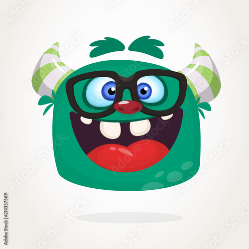 Cartoon green monster nerd wearing glasses. Vector illustration isolated