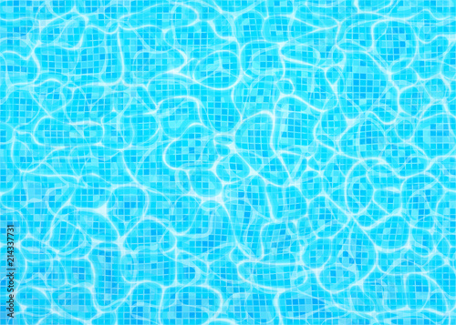Swimming pool bottom vector background, ripple and flow with waves. Summer aqua water pattern with digital tiles. Texture of sea, ocean surface. Top view