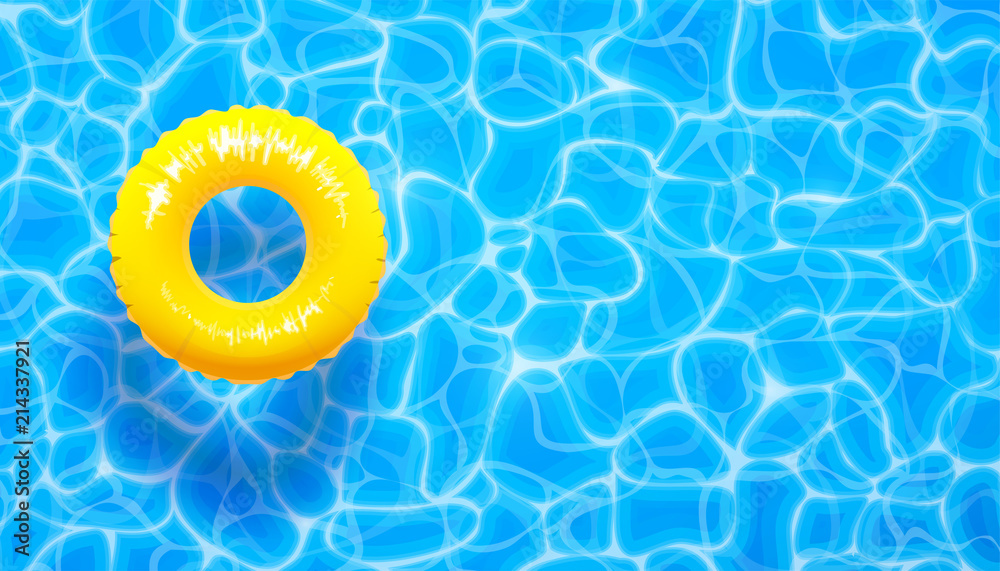 Fototapeta premium Wodny basen lata tło z żółtym basenu pływakowym pierścionkiem. Lato błękitny aqua textured tło