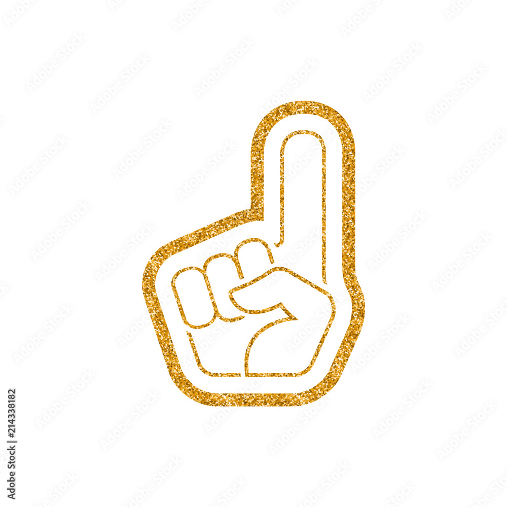 Foam glove icon in gold glitter texture. Sparkle luxury style vector illustration. Foam glove icon in gold glitter texture. Sparkle luxury style vector illustration.