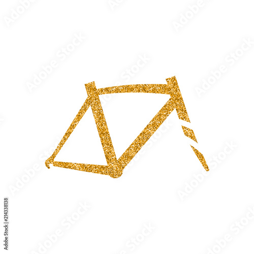 Bicycle frame icon in gold glitter texture. Sparkle luxury style vector illustration.