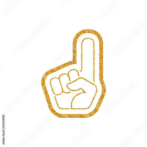 Foam glove icon in gold glitter texture. Sparkle luxury style vector illustration.