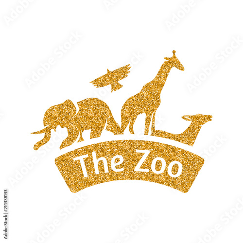 Zoo gate icon in gold glitter texture. Sparkle luxury style vector illustration.