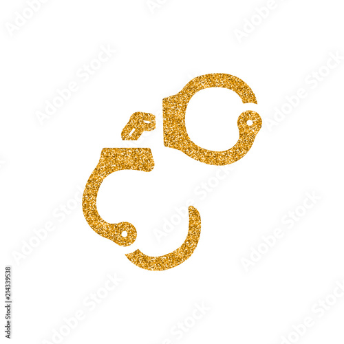 Handcuff icon in gold glitter texture. Sparkle luxury style vector illustration.